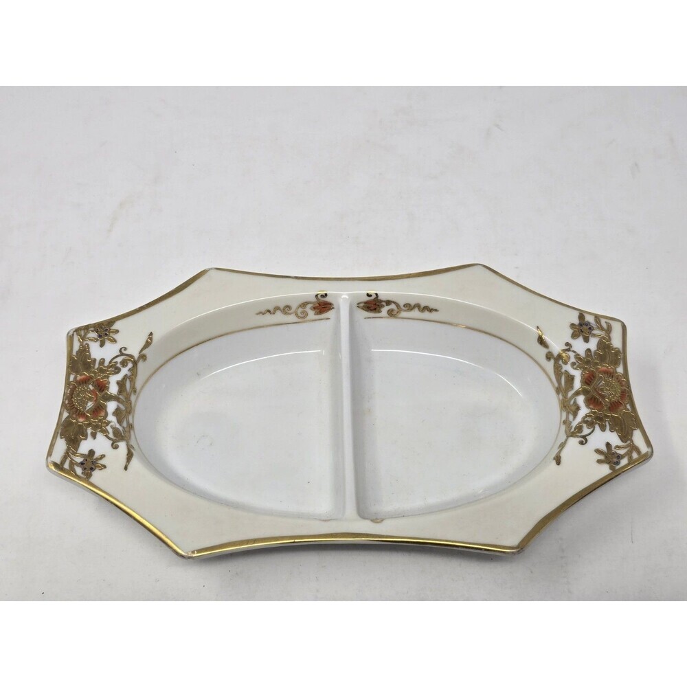 1920/30s Antique Noritake Hand Painted Divided 8.5" Relish Dish
